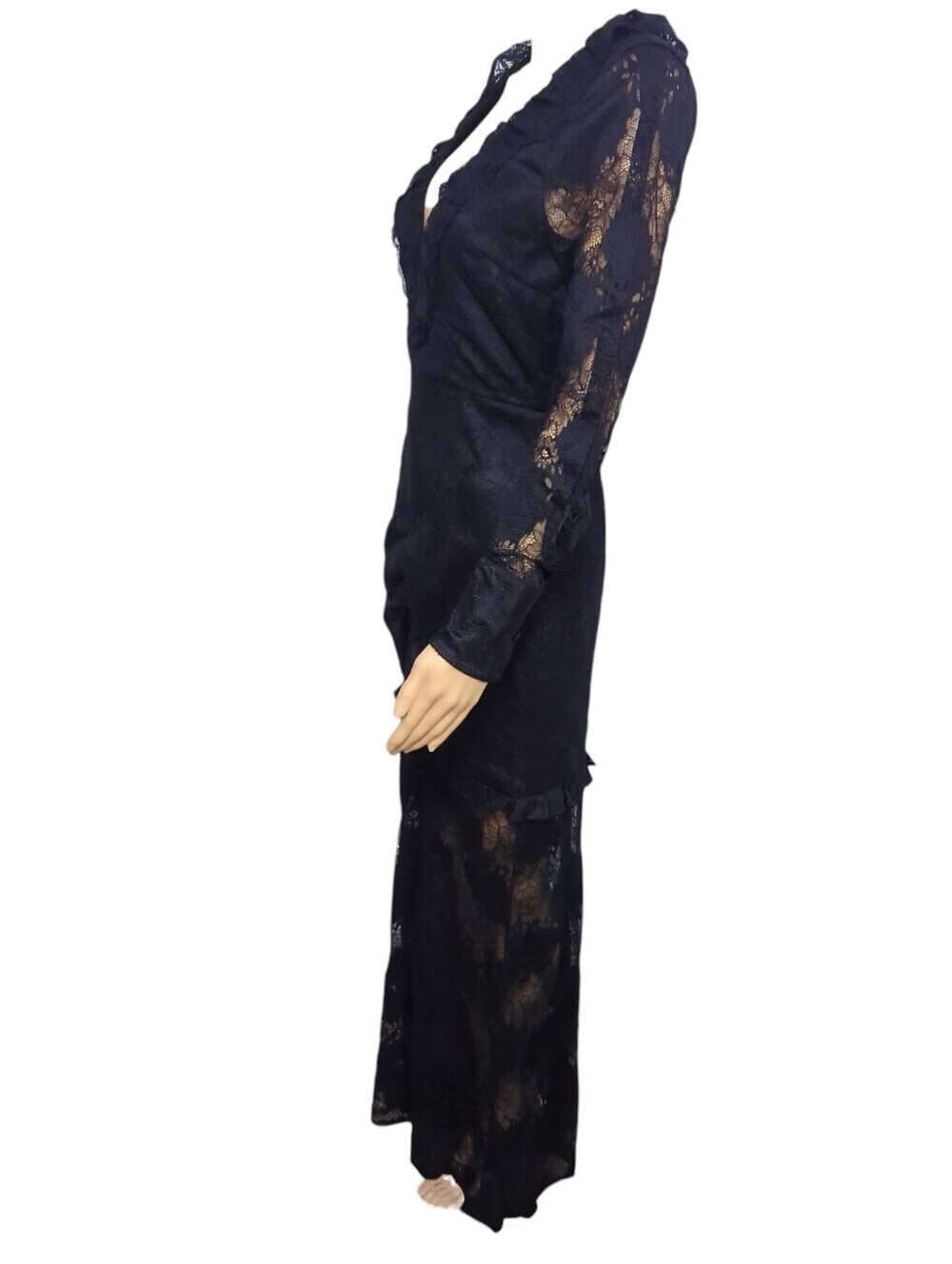 Alexis Lucasta Black Lace Maxi Dress S Ruched Sheer Gothic Victorian Romance - Picture 4 of 10